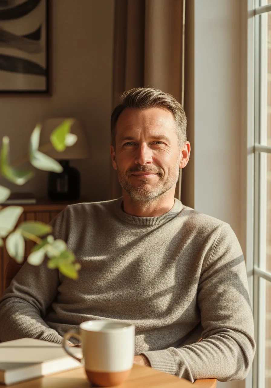 Confident man relaxing at home