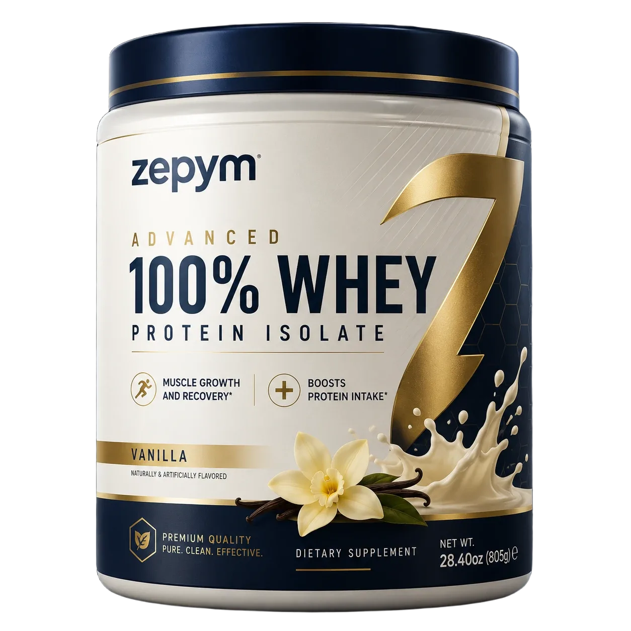 Zepym Health 100% Whey Protein Isolate supplement tub